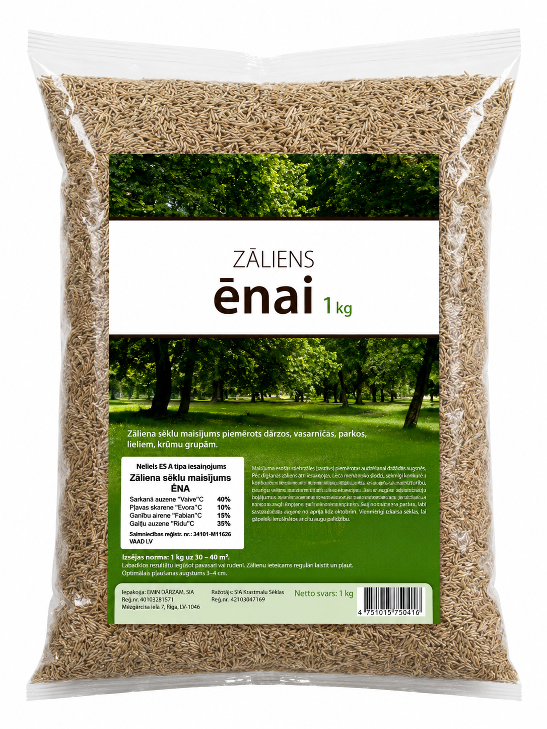 ZĀLIENA SĒKLU MAISĪJUMS ĒNAINĀM VIETĀM, 1KG