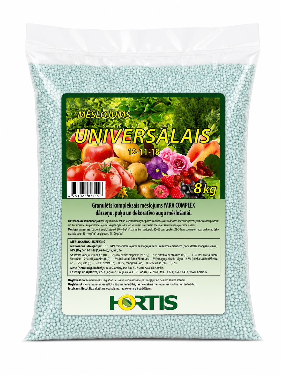 HORTIS GRANULĒTS UNIVERSĀLAIS MĒSLOJUMS, 8KG