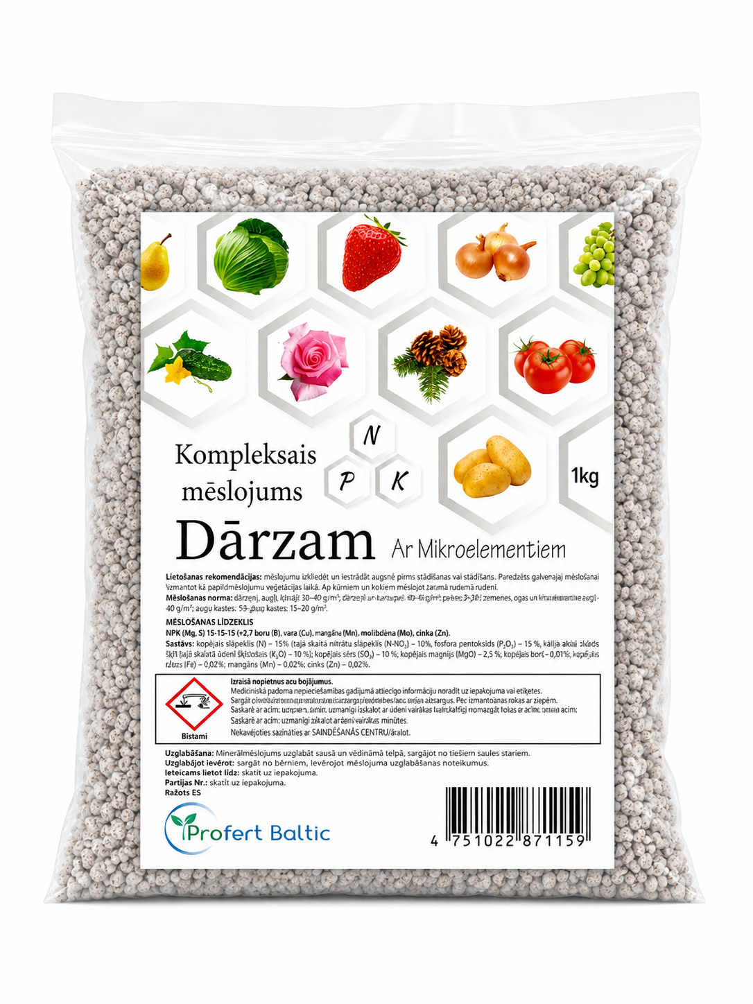 PROFERT GRANULĒTS UNIVERSĀLAIS MĒSLOJUMS DĀRZAM AR MIKROELEMENTIEM, 1KG