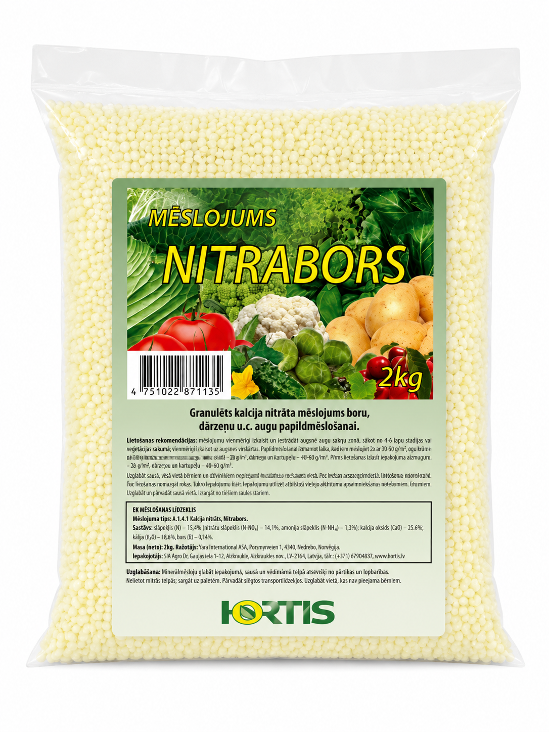 HORTIS GRANULĒTS KALCIJA NITRĀTA MĒSLOJUMS AR BORU (NITRABORS), 2KG